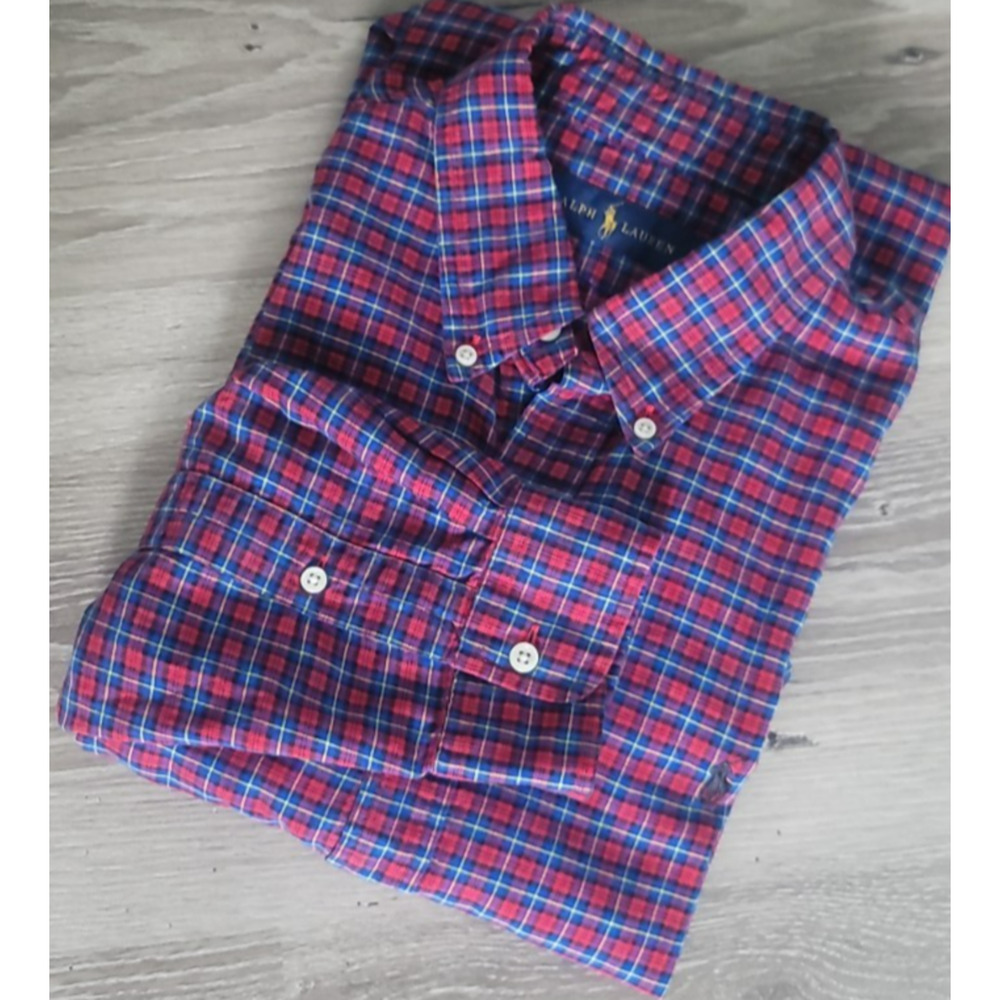 Ralph Lauren Shirt Mens Large Red Plaid Long Sleeve Button Down Classic Fit